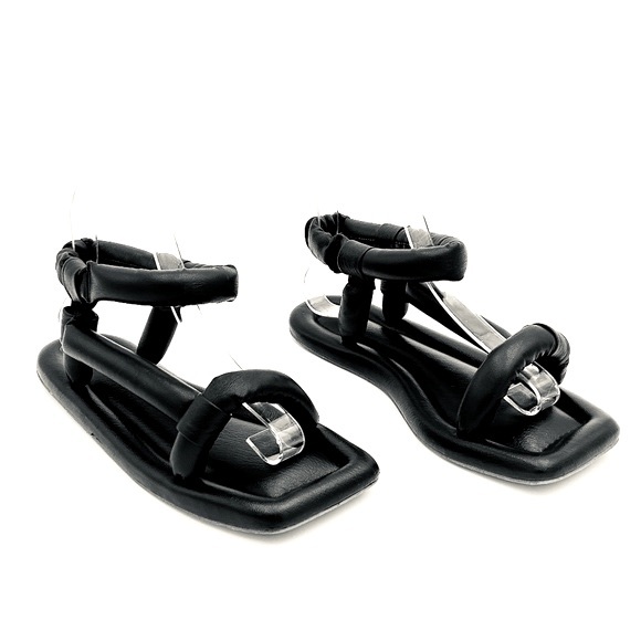 Nanushka Yola Faux Vegan Puff Leather Strappy Open Toe Flat Sandals Black EU 37 - Picture 8 of 14